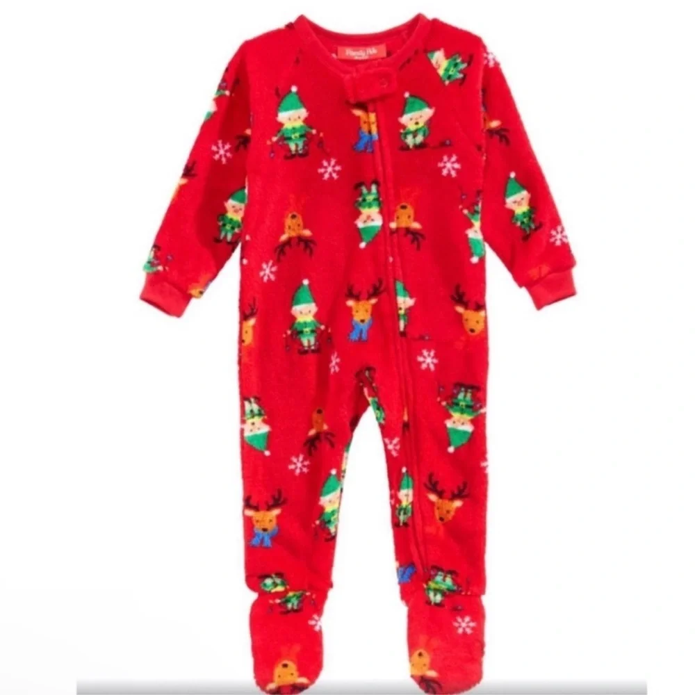 Family PJs Macy’s Baby Fleece Christmas Elf Zip Front Footie Pajamas Matching 12